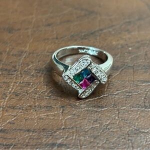 CMC size 7 Silver Ring with Multicolor Gemstones